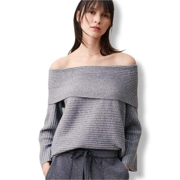Women Lou Grey Chunky Ribbed Cowl Neck Off Shoulder Sweater XS Comfy Cozy Scandi - Picture 4 of 12